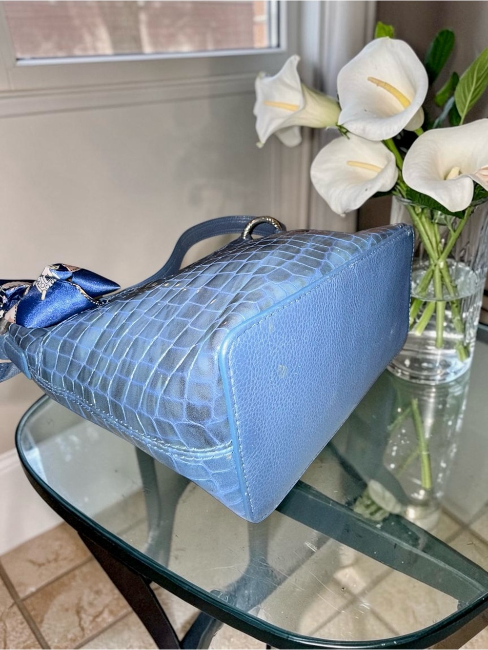 Brighton Blue Croc-Embossed Shoulder Bag EUC - Picture 12 of 12